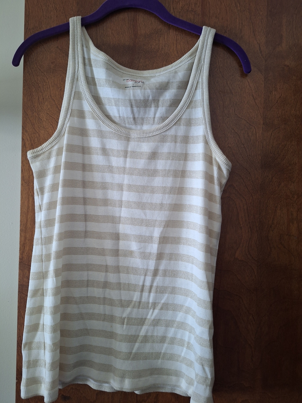 New York & Company Beige and White Striped Tank Top